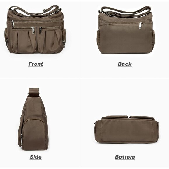 Women Coffee-m Nylon Water Resistant Anti Theft Travel Crossbody Shoulder Bag - Picture 6 of 7